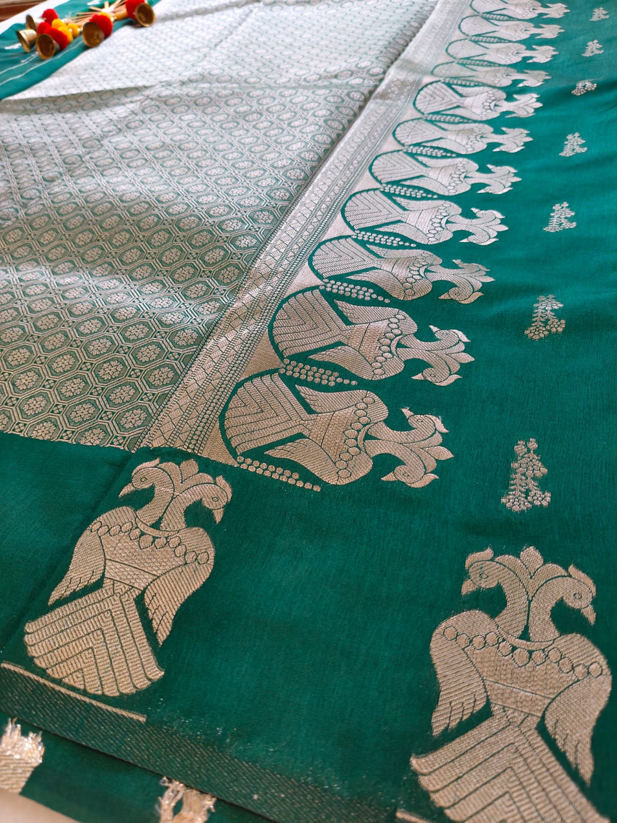 Green Dola Viscose Saree with Silver Zari Border | Elegant Festive & Wedding Wear Saree-SS- 113