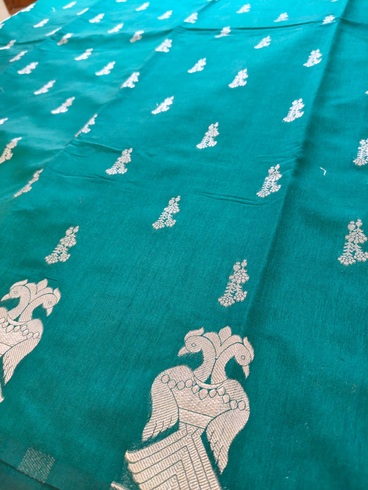 Green Dola Viscose Saree with Silver Zari Border | Elegant Festive & Wedding Wear Saree-SS- 113