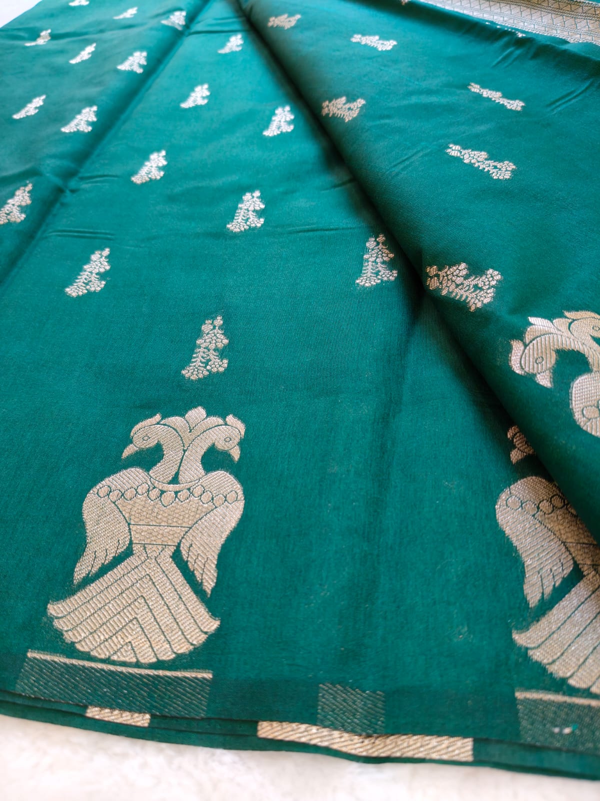 Green Dola Viscose Saree with Silver Zari Border | Elegant Festive & Wedding Wear Saree-SS- 113