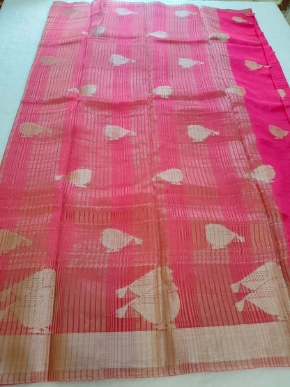 Pink Viscose Saree with Bird Zari Motifs & Rich Border | Festive & Wedding Wear SS-114