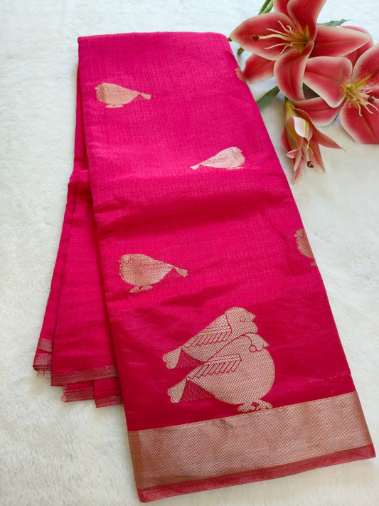 Pink Viscose Saree with Bird Zari Motifs & Rich Border | Festive & Wedding Wear SS-114