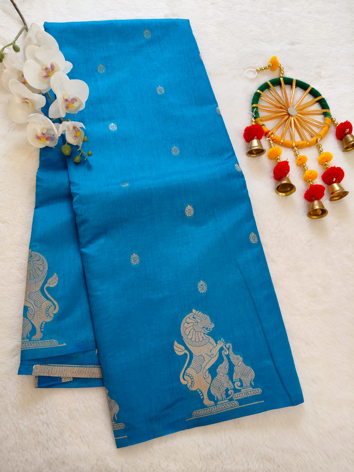 Elegant Blue Dola Viscose Saree with Silver Zari Motifs | Festive & Ethnic Wear - SS-115