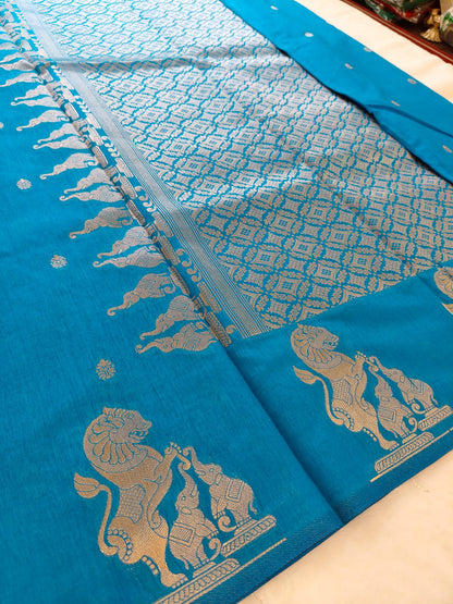 Elegant Blue Dola Viscose Saree with Silver Zari Motifs | Festive & Ethnic Wear - SS-115