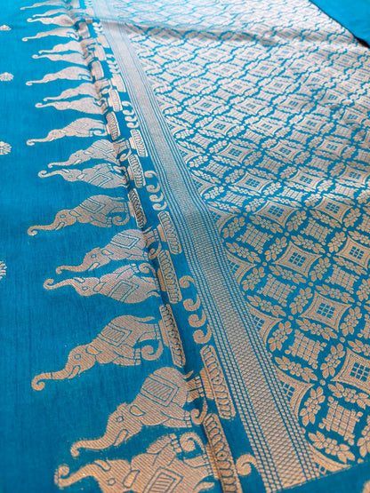 Elegant Blue Dola Viscose Saree with Silver Zari Motifs | Festive & Ethnic Wear - SS-115