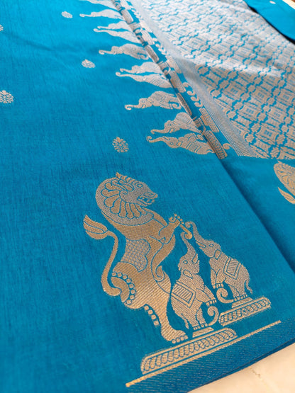 Elegant Blue Dola Viscose Saree with Silver Zari Motifs | Festive & Ethnic Wear - SS-115