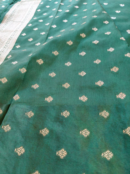 Elegant Green Silk Saree with Gold Zari Floral Border - SS-116