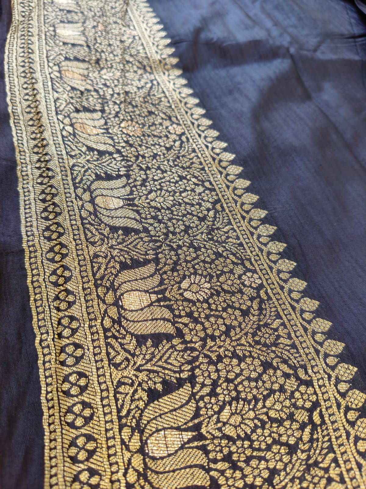 Vibrant Orange Silk Saree with Black & Gold Zari Border - SS-117