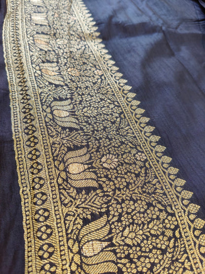 Vibrant Orange Silk Saree with Black & Gold Zari Border - SS-117