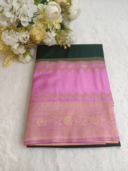 Semi Silk Saree with Gold Zari Border | Festive & Wedding Wear Saree - SS-118