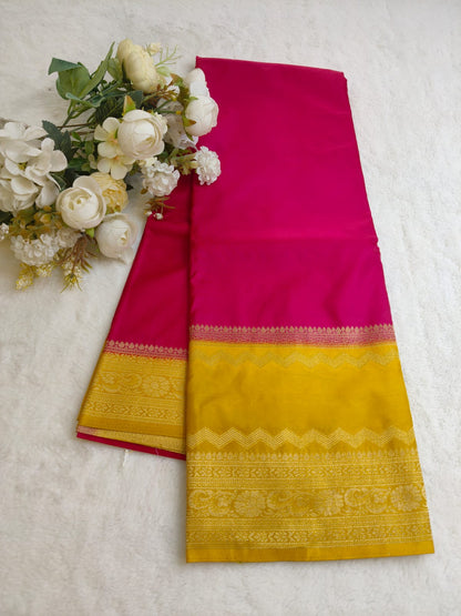 Semi Silk Saree with Gold Zari Border | Festive & Wedding Wear Saree - SS-118
