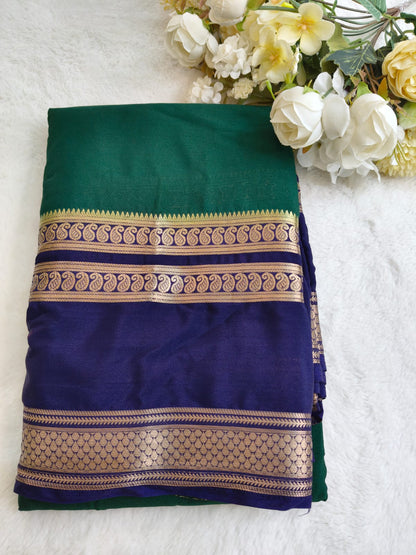 Semi Silk Saree with Contrast Border & Gold Zari | Festive & Wedding Wear Sarees - SS - 119