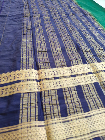 Semi Silk Saree with Contrast Border & Gold Zari | Festive & Wedding Wear Sarees - SS - 119