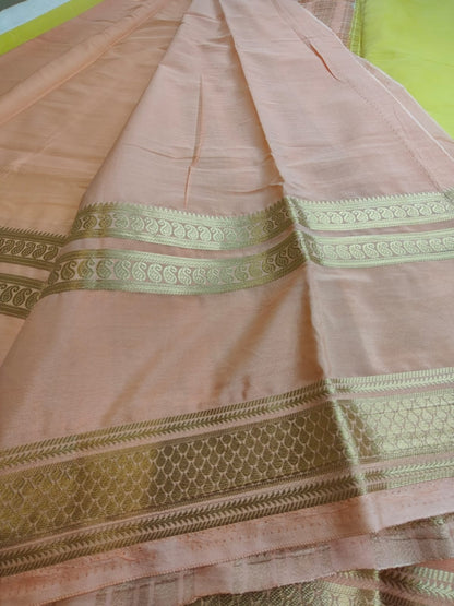 Semi Silk Saree with Contrast Border & Gold Zari | Festive & Wedding Wear Sarees - SS - 119