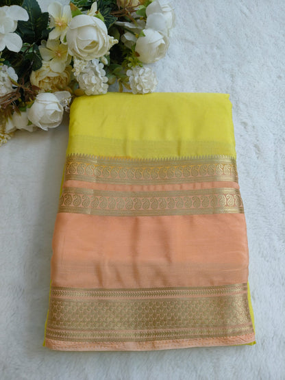 Semi Silk Saree with Contrast Border & Gold Zari | Festive & Wedding Wear Sarees - SS - 119