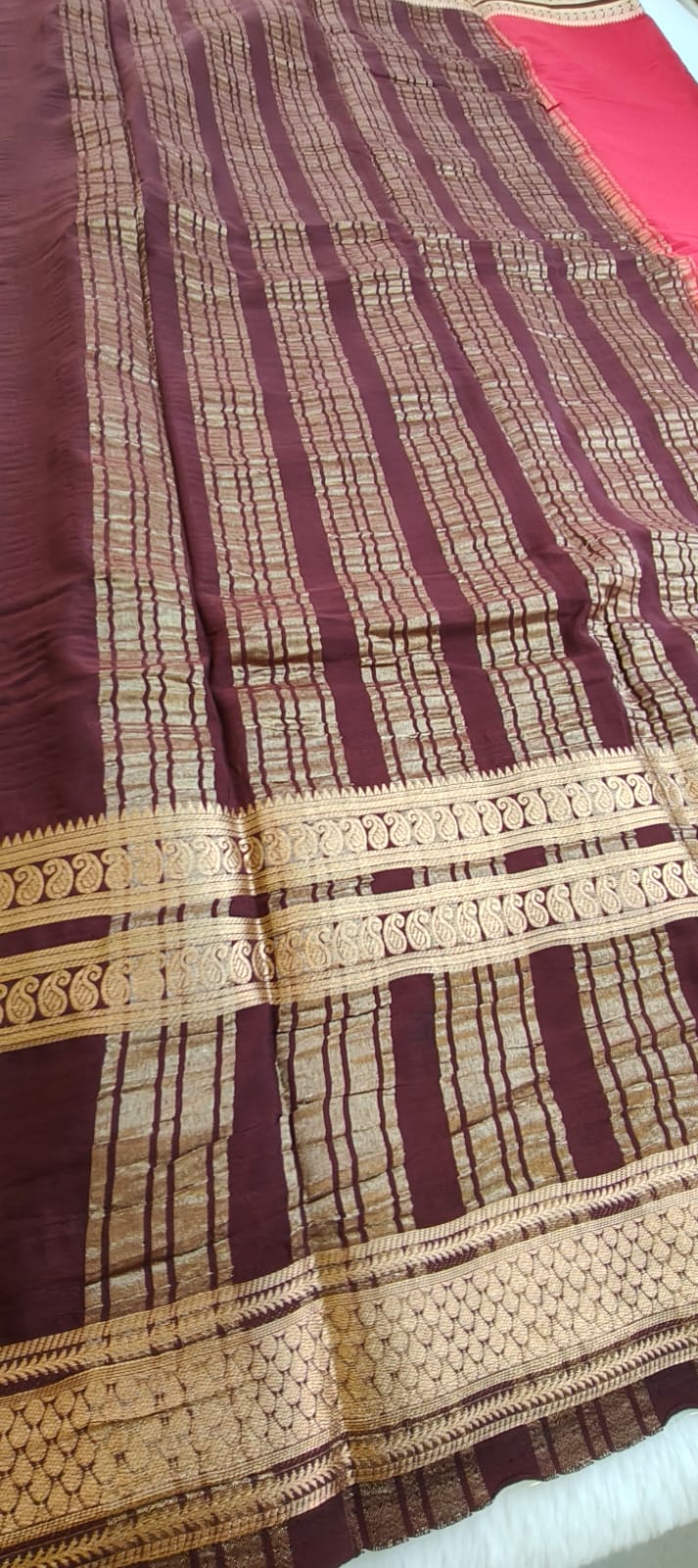 Semi Silk Saree with Contrast Border & Gold Zari | Festive & Wedding Wear Sarees - SS - 119