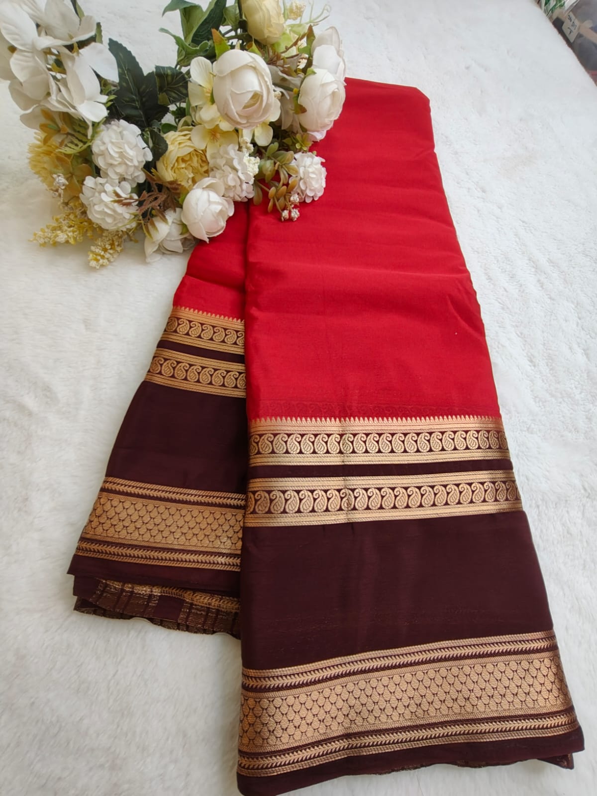 Semi Silk Saree with Contrast Border & Gold Zari | Festive & Wedding Wear Sarees - SS - 119