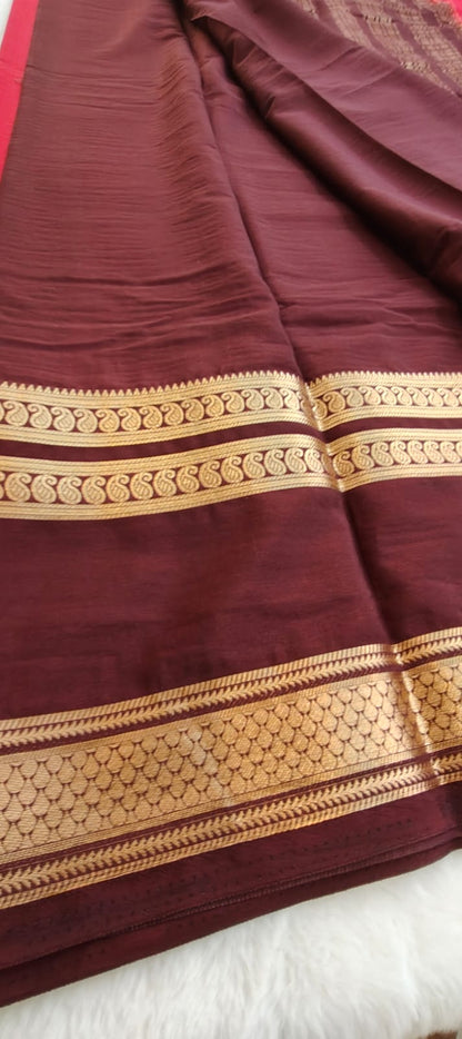 Semi Silk Saree with Contrast Border & Gold Zari | Festive & Wedding Wear Sarees - SS - 119