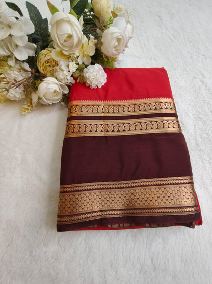 Semi Silk Saree with Contrast Border & Gold Zari | Festive & Wedding Wear Sarees - SS - 119
