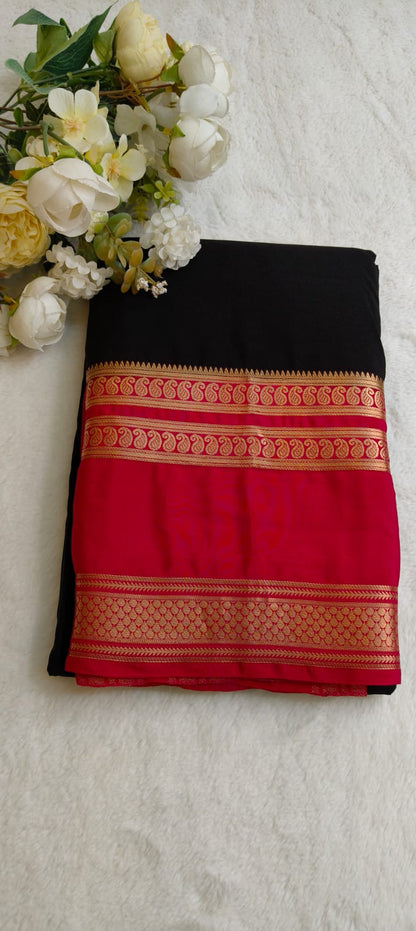 Semi Silk Saree with Contrast Border & Gold Zari | Festive & Wedding Wear Sarees - SS - 119