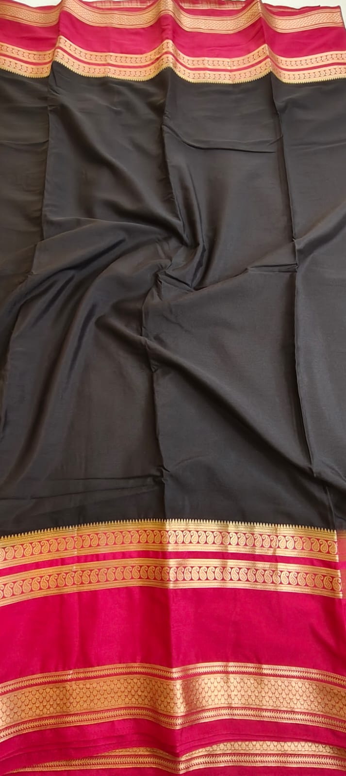 Semi Silk Saree with Contrast Border & Gold Zari | Festive & Wedding Wear Sarees - SS - 119