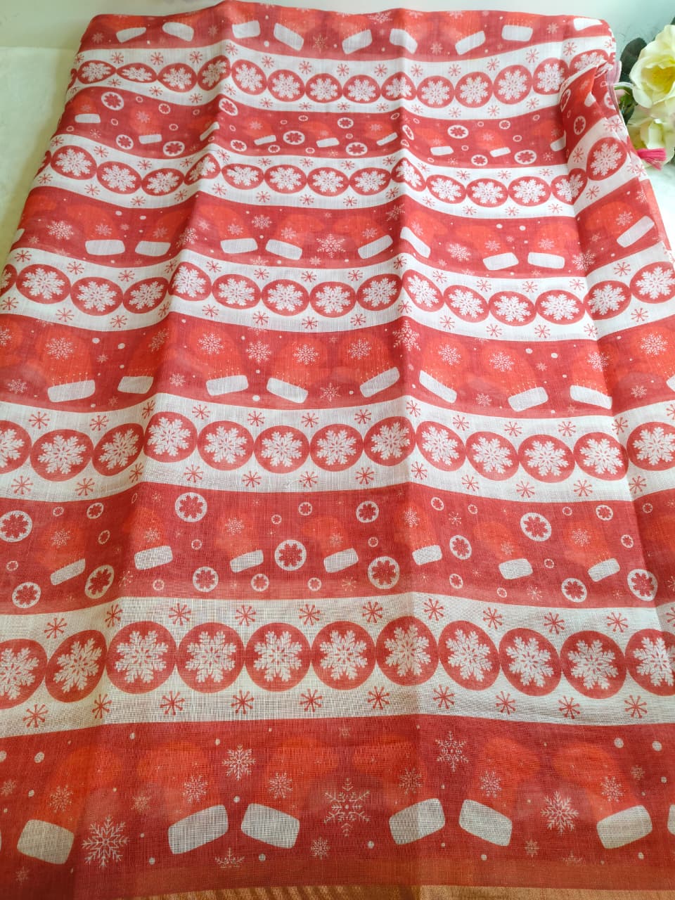 Christmas Special Red Color Linen Sarees (Code - LN-02)