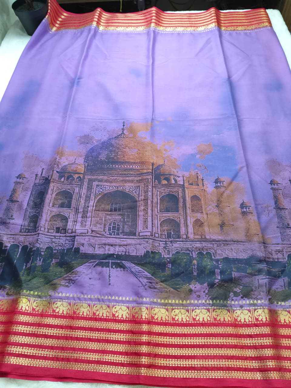 Taj Mahal Majesty Semi-Mysore Crepe Saree (Code - SS-50)