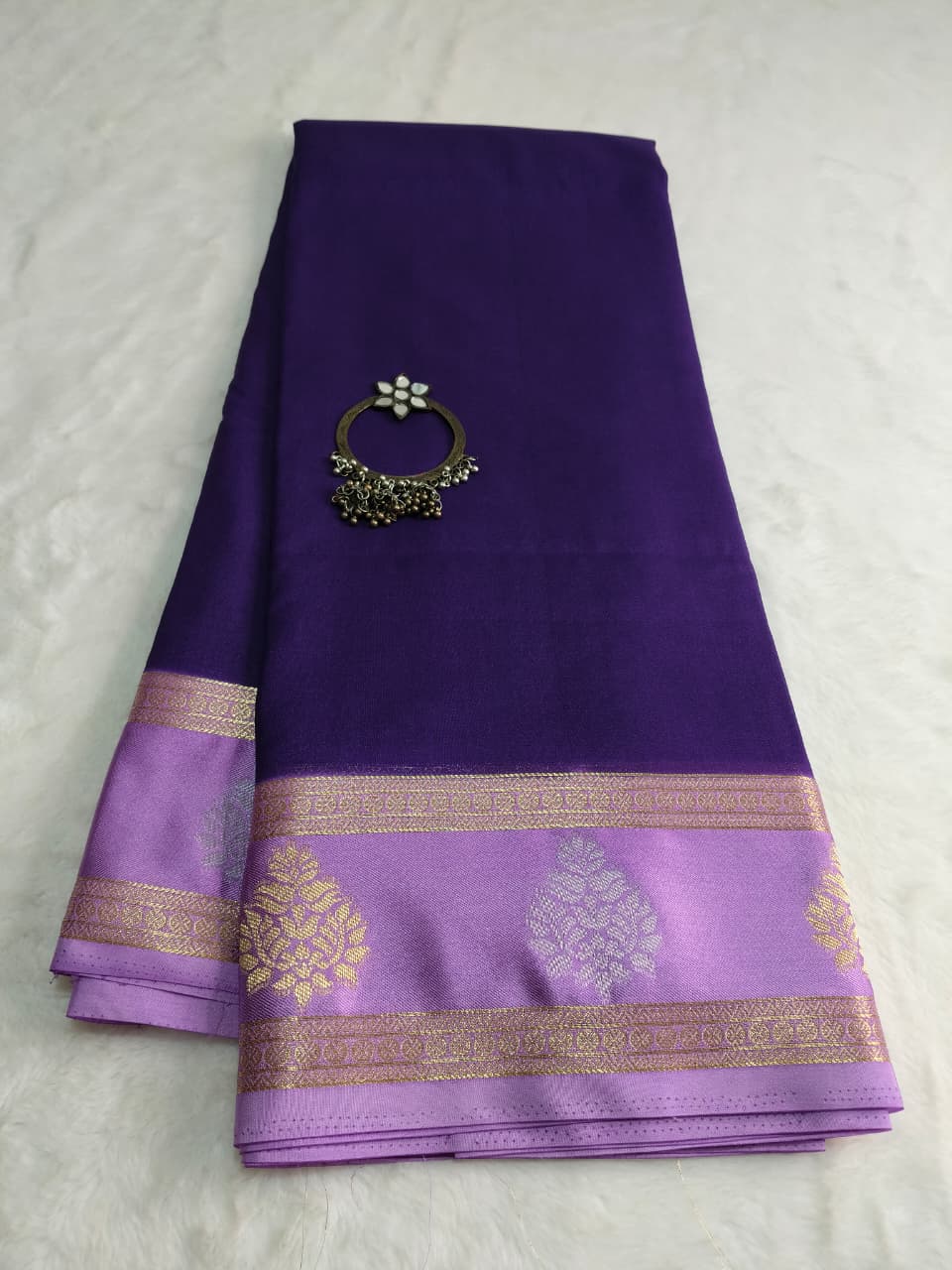 Kaddi Chinnon Silk Saree – Elegant Purple & Lavender Weave (Code - SS-51)