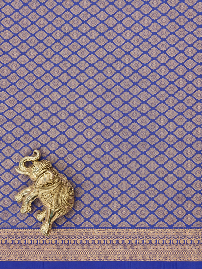 Elegant Royal Blue Saree with Silver Zari Paisley Pallu & Floral Butti Motifs