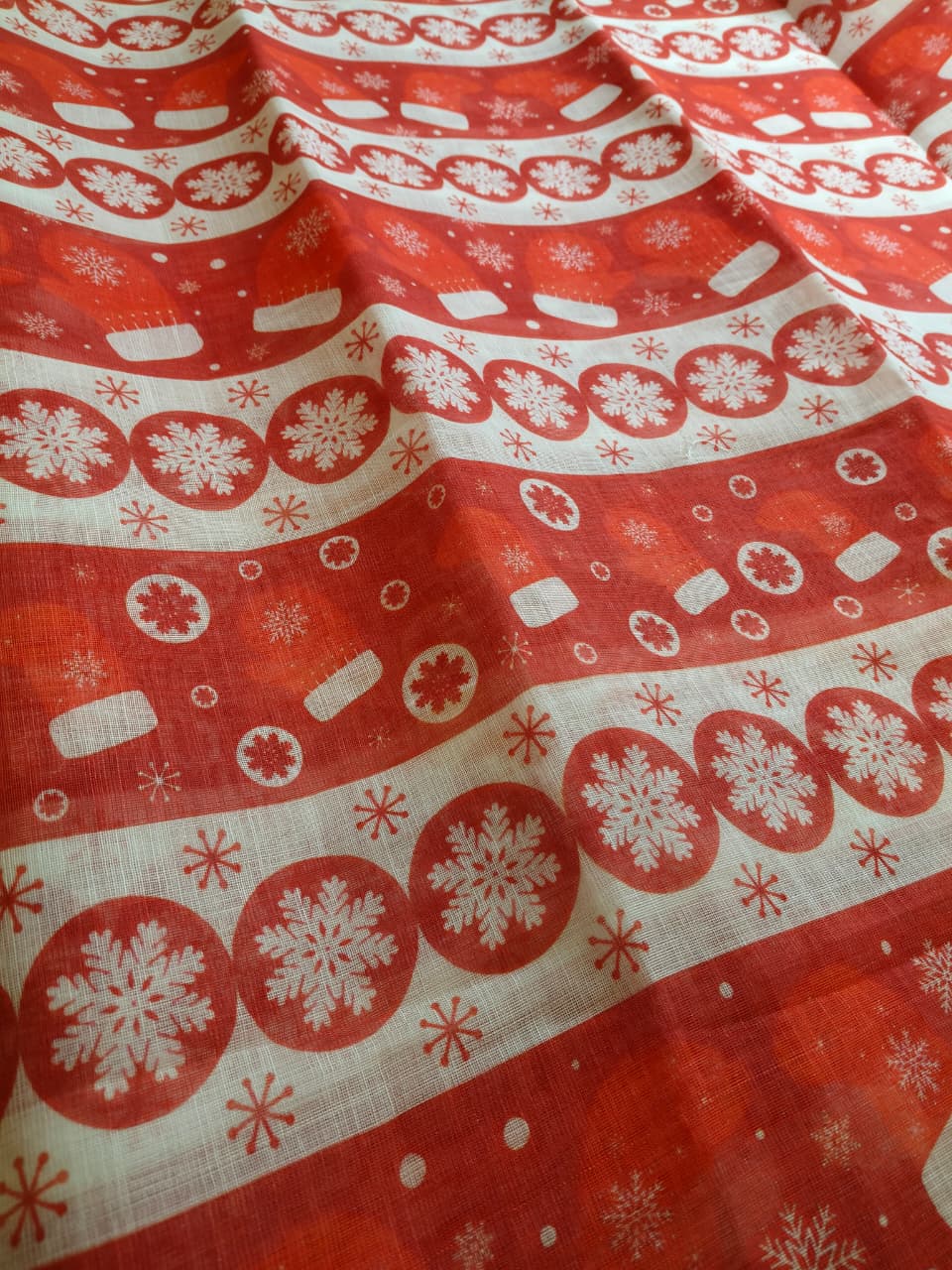 Christmas Special Red Color Linen Sarees (Code - LN-02)