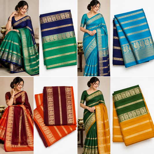 Elegant Two-Tone Semi Crepe Saree – Contemporary Colour Contrast Collection