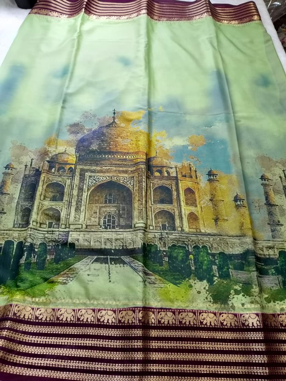 Taj Mahal Majesty Semi-Mysore Crepe Saree (Code - SS-50)