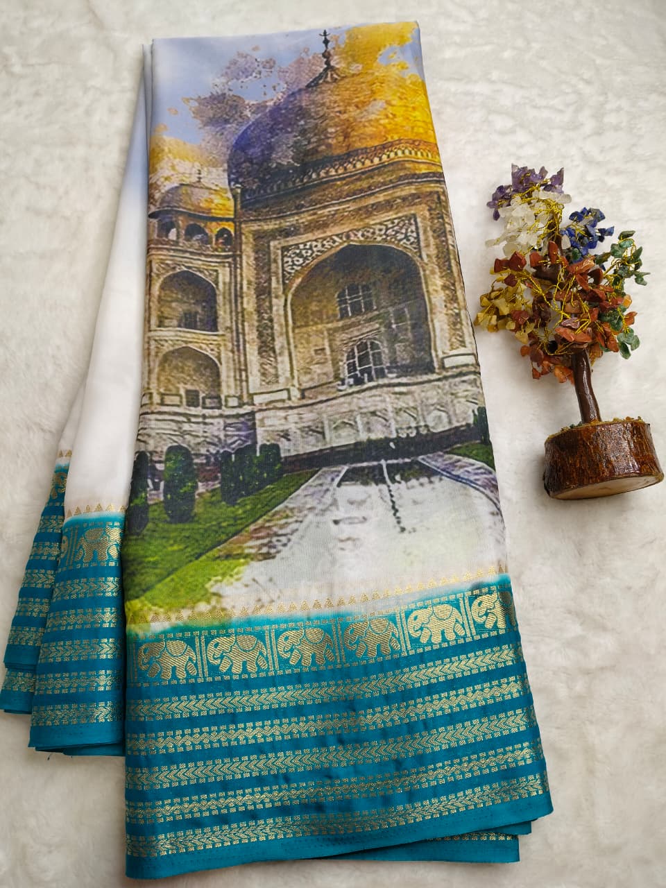 Taj Mahal Majesty Semi-Mysore Crepe Saree (Code - SS-50)