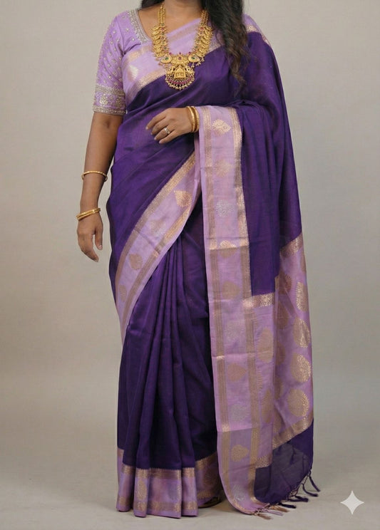 Kaddi Chinnon Silk Saree – Elegant Purple & Lavender Weave (Code - SS-51)