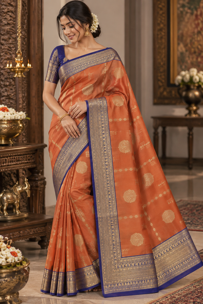Elegant Royal Blue Saree with Silver Zari Paisley Pallu & Floral Butti Motifs