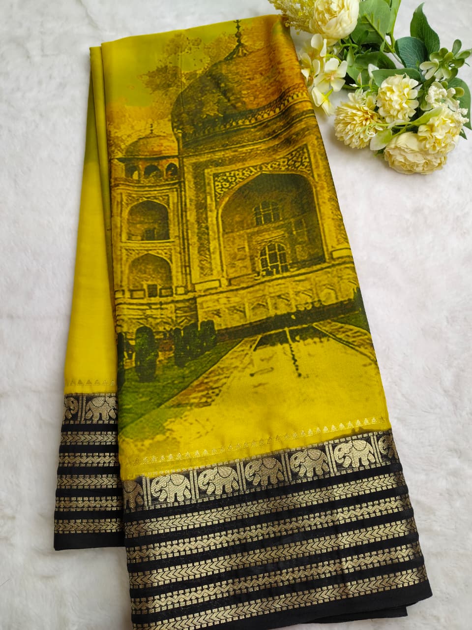 Taj Mahal Majesty Semi-Mysore Crepe Saree (Code - SS-50)